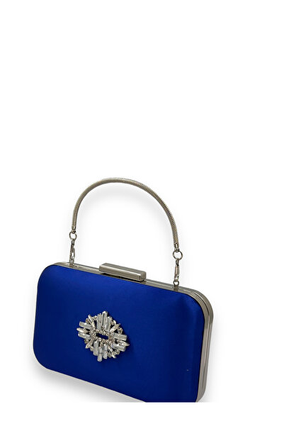 MidStore Cobalt Colors Satin Silver Case with Silver Stones Handle Evening Dr...