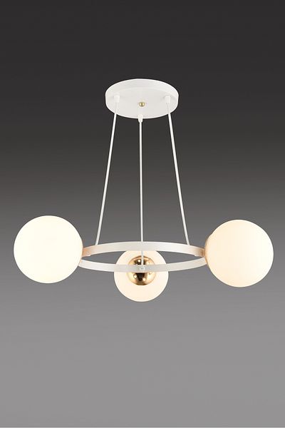 SONSUZ AYDINLATMA&AVİZE Infinite White 3-Piece Ring White Globe Glass Modern Chandelier