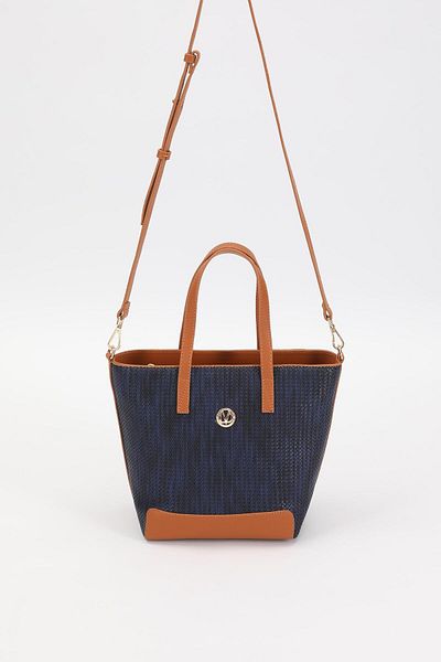Levidor Navy Blue - Camel Straw Pattern Handbag