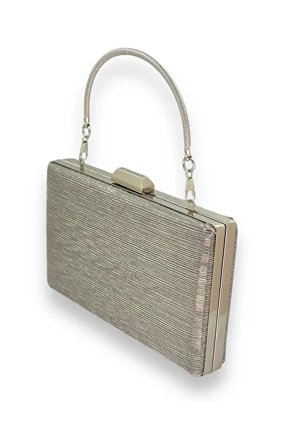 Wedding Fashion Platinum Color Imported Laser Patterned Striped Metal Handle Evening Dress Evening Bag Engagement Wedding Invitation Prom