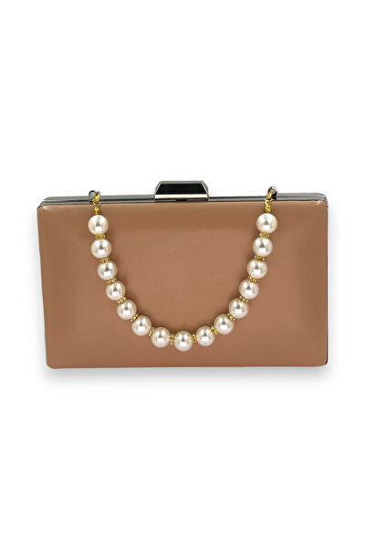 Generic Brand Nude color evening bag pearls evening bag portfolio bag portfol...
