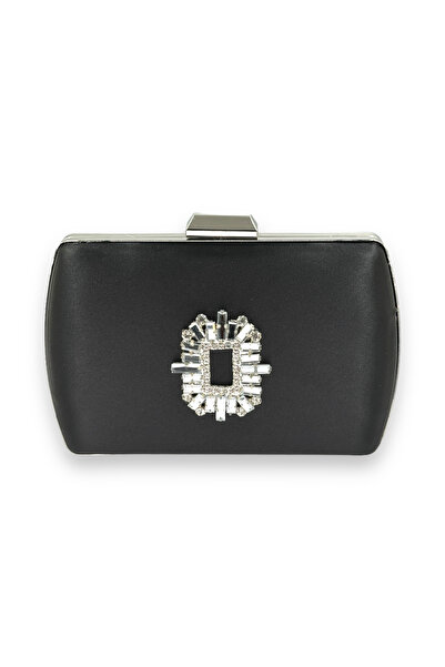 Generic Brand Black Color Satin Crystal Silver Stone Metal Case Evening Dress...
