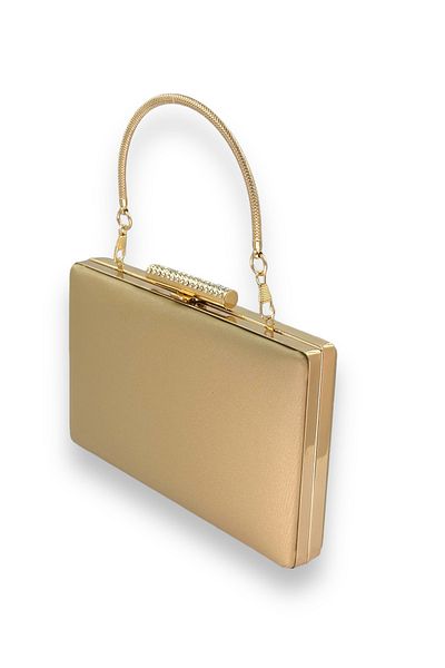 Wedding Fashion Nude Colored Matte Satin Evening Dress with Non-Scratch Hand and Print Detail, Evening Bag and Portfolio Clutch for Wedding and Engagement