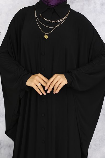 MÇmoda Kadın Yakalı Düğmeli Uzun Ferace Tesettür Elbise