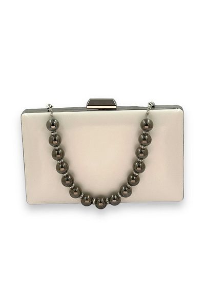Wedding Fashion Beige Leather Matte Skin Pearl Evening Clutch - Portfolio Bag for Wedding and Engagement