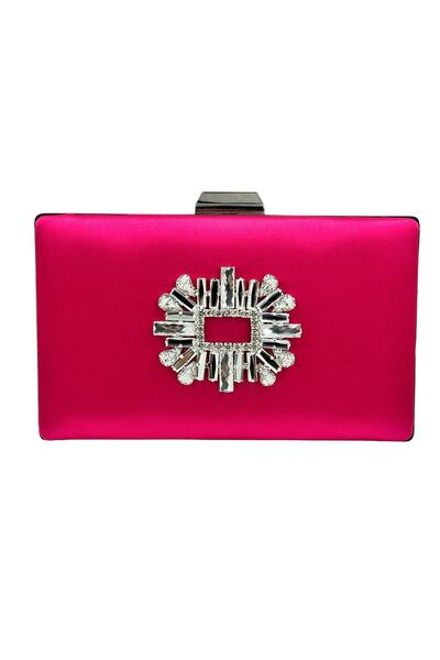 Generic Brand Fuchsia Color Satin Evening Dress with Silver Case Evening Bag ...
