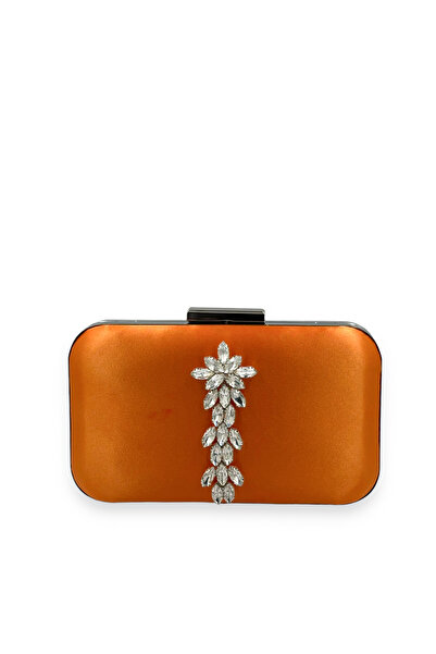MidStore Orange Color Satin Silver Case Silver Stone Evening Dress Bag Evenin...