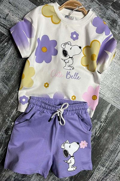 Riccotarz Set pantaloni scurți pentru fetiță cu imprimeu flori violete - digitali