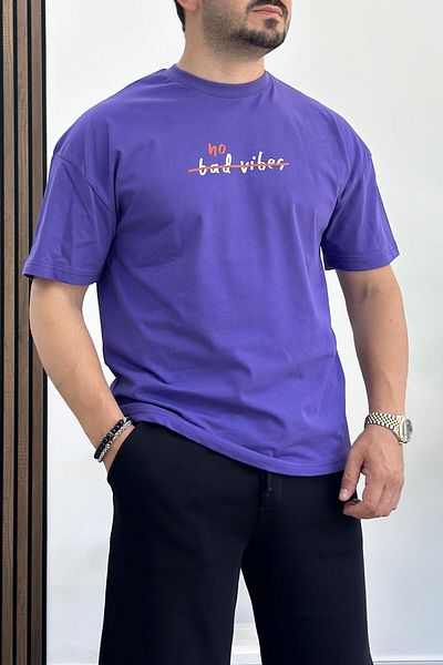 Edwox Ανδρικό μπλουζάκι Purple Oversize - 100% βαμβάκι, εμπριμέ, Edw156