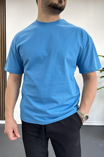 Edwox Ανδρικό μπλουζάκι Good Vibes - Oversize, 100% βαμβάκι, στάμπα στην πλάτη, μπλε Edw091