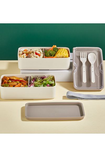 polo55.sport.1855 2 Layers Cream Food Storage Container Lunch Box Set