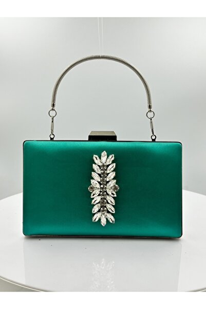 MidStore Green Color Satin Silver Case Silver Stone Evening Dress Bag Evening...