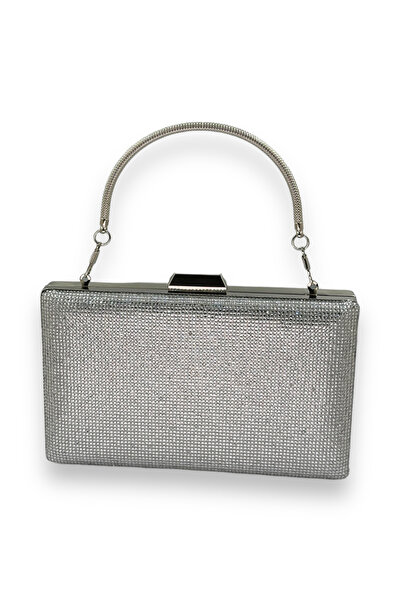 Generic Brand Silver Gray Lamé Metal Strappy Crystal Stone Evening Dress Bag ...