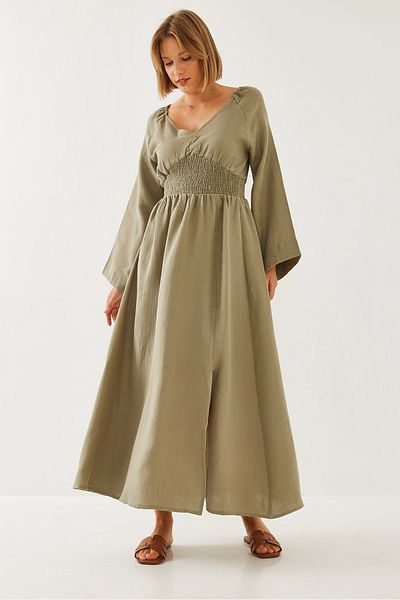 Bianco Lucci Damen-Kleid mit V-Ausschnitt und Taille, ausgestelltes Kleid 35177 60351090