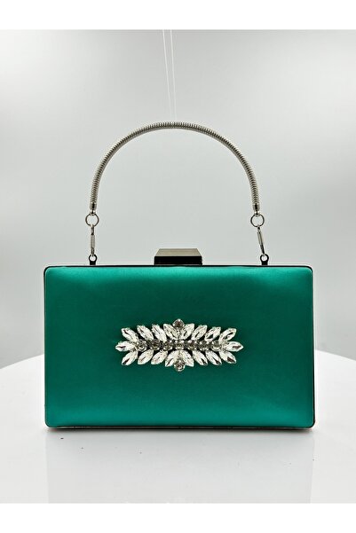 MidStore Green Color Satin Silver Case Silver Stone Evening Dress Bag Evening...