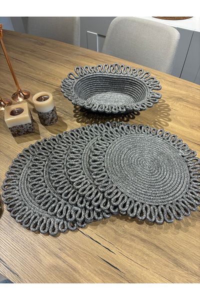 MaVaux Set de 7 plăci și pâine din iută modernă Gri topit Galaxy