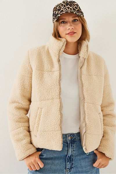Bianco Lucci Dámský plyšový embosovaný teddy dámský nafukovací kabát 60251952