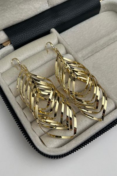 Modex Stone Detailed Curved Movable Earrings (Size:10Cm)