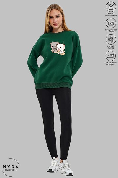 Nyda Collections Unisex μακρυμάνικο Bubu Dudu Swing με στάμπα με λαιμόκοψη χωρίς κουκούλα Raster Oversize φούτερ
