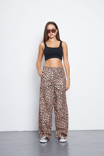 Kutaf Leopard Pattern High Waist Lycra Wide Leg Pants