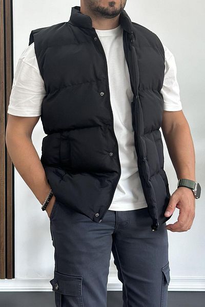 Edwox Black Slim Fit Puffer Men's Vest - Crozvise Kf03