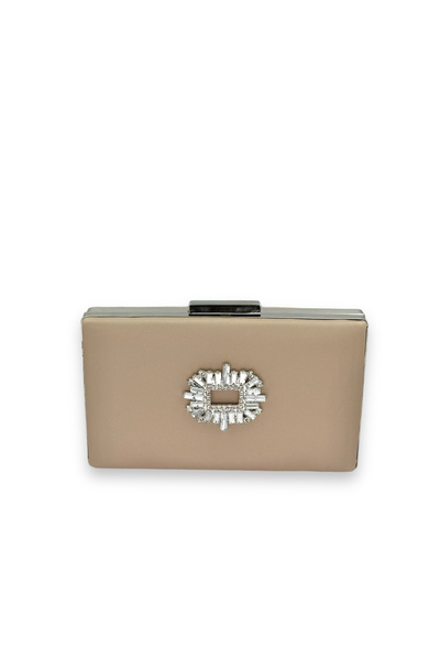 MidStore Mink Color Scratch-Resistant Satin Silver Stone Evening Dress Bag