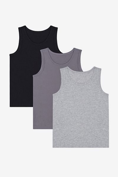 Penti Schwarzes, einfarbiges 3-teiliges mehrfarbiges Tank-Top für Jungen