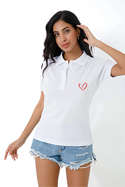 CC STORE Heart Printed Waist Sitting Polo Neck T-Shirt