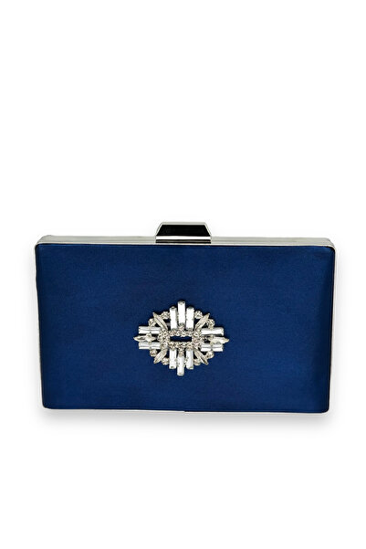 Generic Brand Navy Blue Satin Crystal Stone Evening Dress Clutch Bag Stylish ...