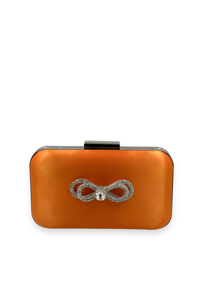 MidStore Orange Color Satin Silver Case Silver Stone Evening Dress Bag Evenin...