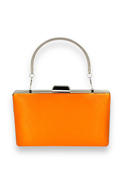 Generic Brand Orange Satin Evening Dress Bag Night Portfolio with Silver Case