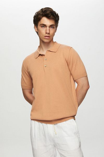 Tween Pulover roz cu gât polo din bumbac 100%.
