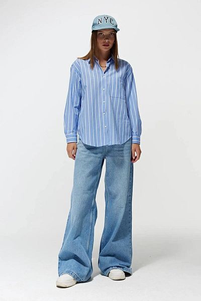 Mixray Cămașă oversize cu dungi albastre pentru femei model 4367