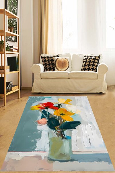 on the clouds Yağlı Boya Tablo Efektli Çiçekli Bohem Tarz Yıkanabilir Kaymaz ...