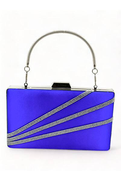Generic Brand Blue Satin Cobalt Blue - Evening Dress Bag with Silver Case and...