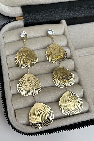 Modex Single Stone Detailed Heart Dangle Earrings (Size: 11 cm)