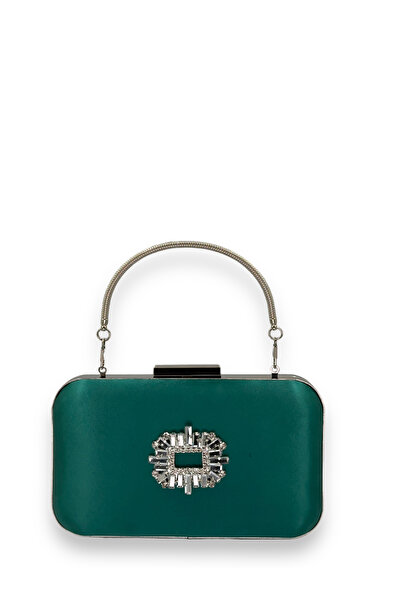 Generic Brand Green Color Satin Silver Case Silver Stone Handle Evening Dress...