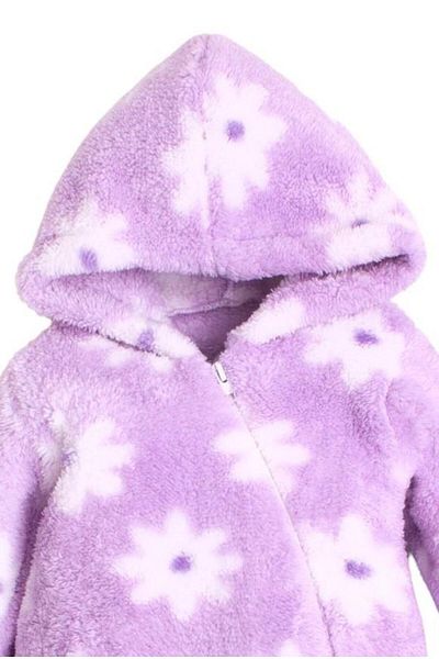Chicsy Baby Winter Sweet Plush Hooded Floral Patterned Baby Kids Welsoft Jumpsuit