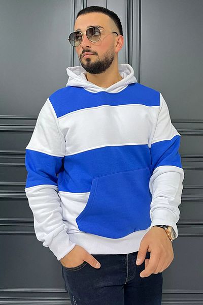 MİSHAR İTALİA Мъжки суитшърт с качулка Saks White Three Thread Raised