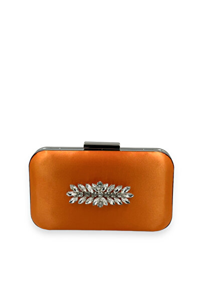 Generic Brand Orange Satin Evening Dress Bag Night Portfolio with Silver Case