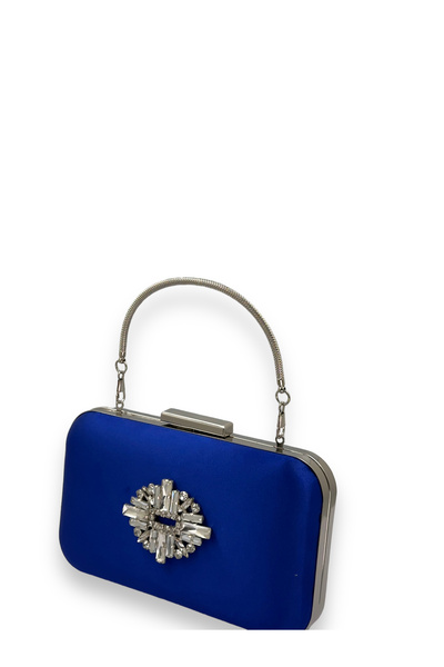 MidStore Cobalt Colors Satin Silver Case with Silver Stones Handle Evening Dr...
