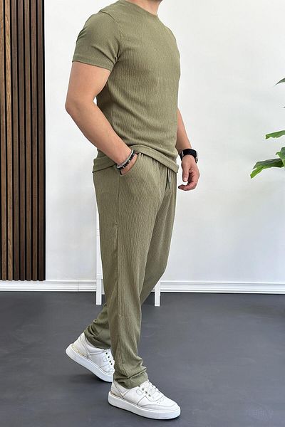 Edwox Men's Slim Fit T-Shirt Trousers Set Green Edw079
