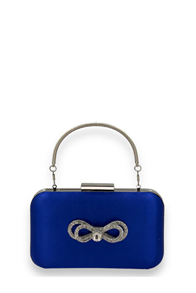 MidStore Cobalt Colors Satin Silver Case with Handle Silver Stone Evening Dre...