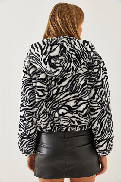 Bianco Lucci Kadın Fermuarlı Desenli Peluş Mont 60351089