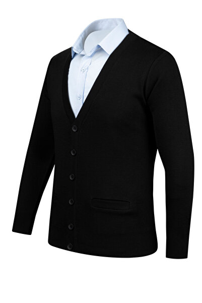Çizgi Triko Men's Black Buttoned Knitwear Cardigan