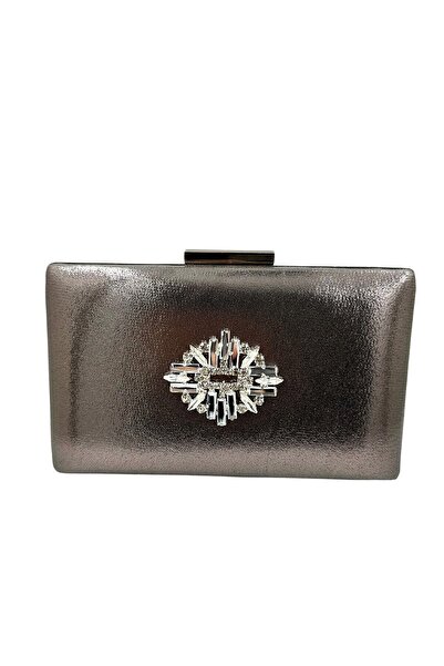MidStore Anthracite Gray Platinum Color Silver Case Silver Stone Evening Dres...