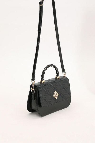 Levidor Black - Patent Leather Embossed Patterned Handbag