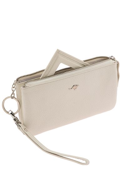 Cangurione Beige Genuine Leather Card Holder Portable Mirrored Wrist Strap Phone Wallet Women's Wallet Clutch Bag