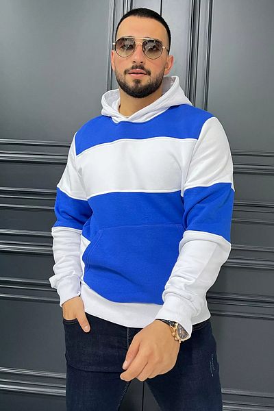 MİSHAR İTALİA Мъжки суитшърт с качулка Saks White Three Thread Raised