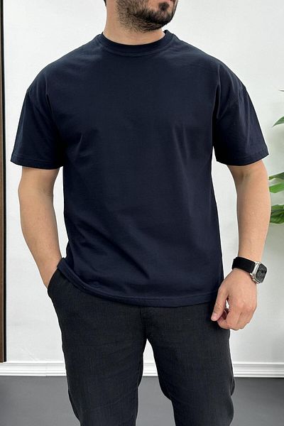 Edwox Ανδρικό μπλουζάκι Oversize 100% βαμβακερό αναπνεύσιμο Basic Navy Blue Edw038